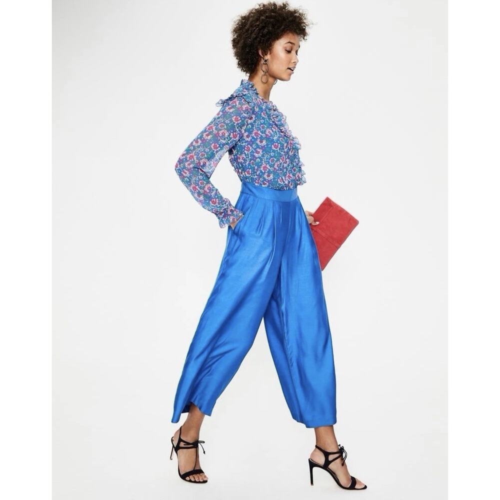 Boden Melody Silk Blend Jumpsuit Womens Size 4 Blue Floral Ruffle - Picture 3 of 15